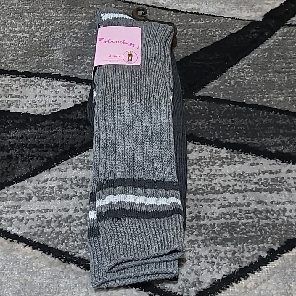 UNBANOLOGY KNEE-HIGH SOCKS GRAY BLACK 2-PAIRS